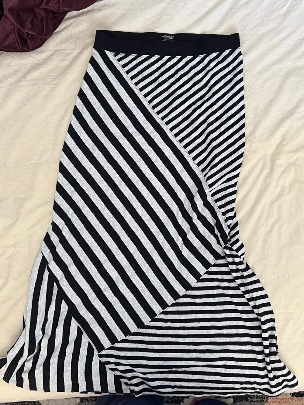 Calvin Klein Black and White Abstract Striped Maxi Skirt
